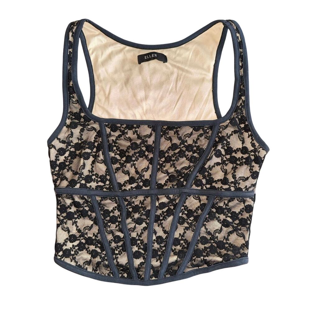 Black and Beige Lace Cropped Top